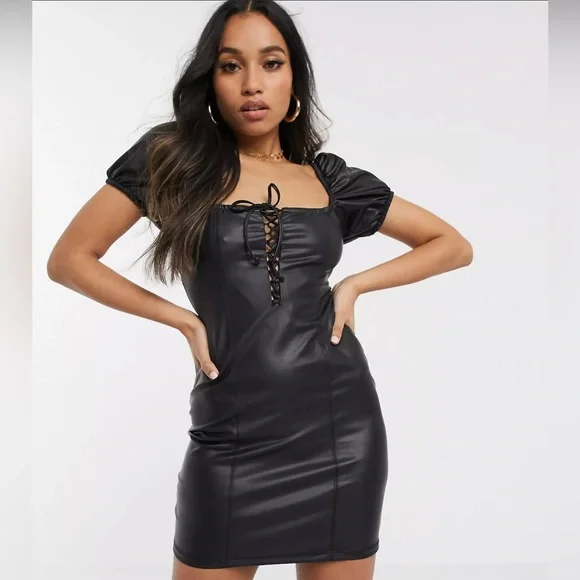 ASOS | Dresses | Asos Leather Look Laceup Front Mini Dress Sz 2 | Poshmark